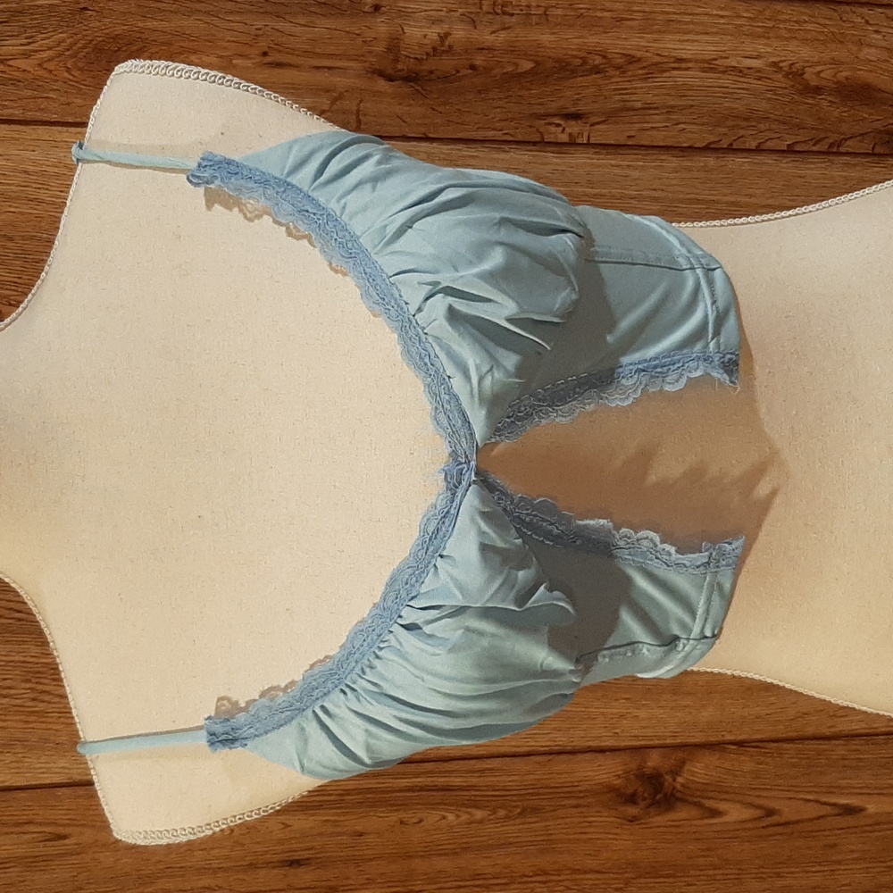 NWOT Tic Toc Blue Cropped Lace-Trimmed Top (Small)